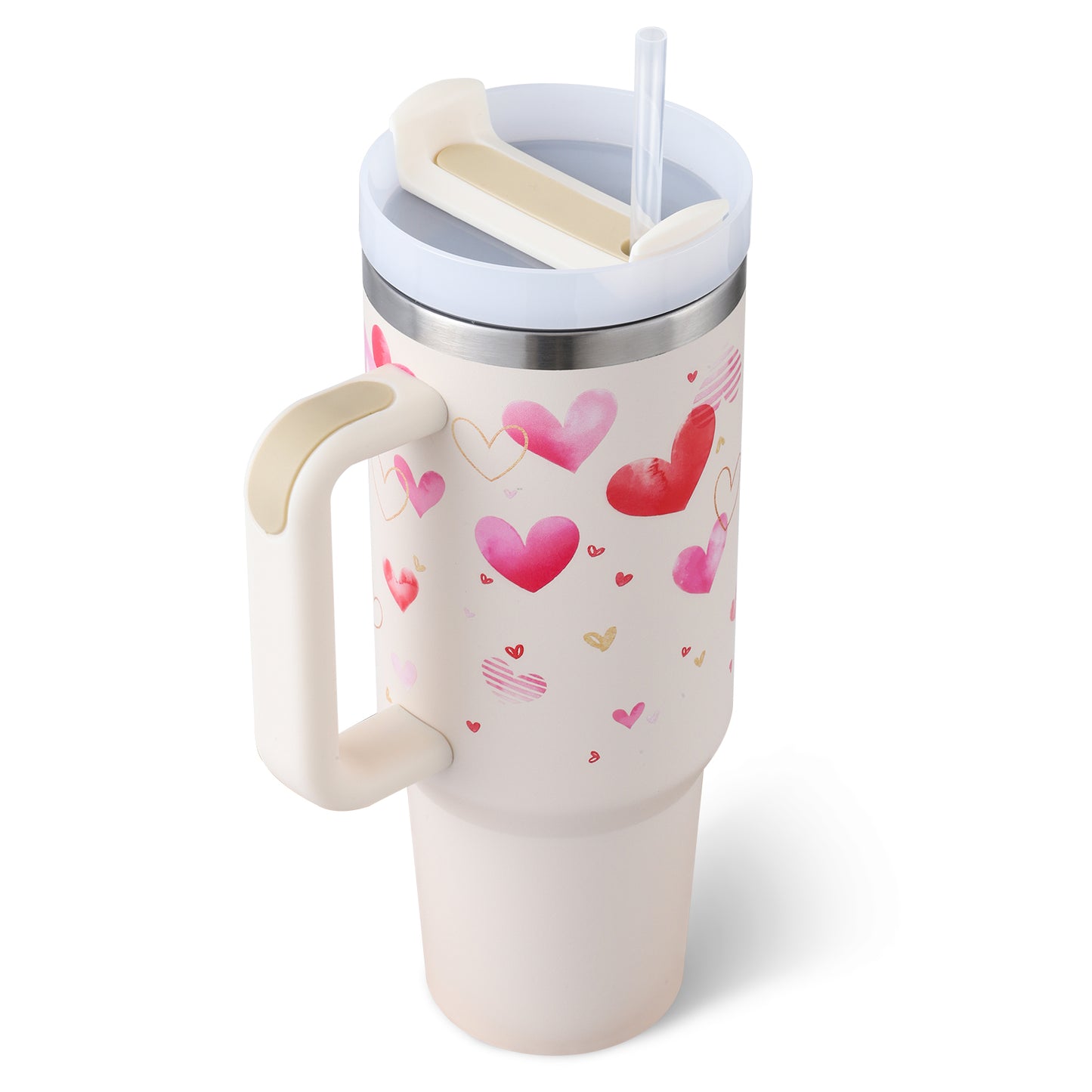 40oz Insulated Stainless Steel Tumbler – Handle, Straw & Lid
