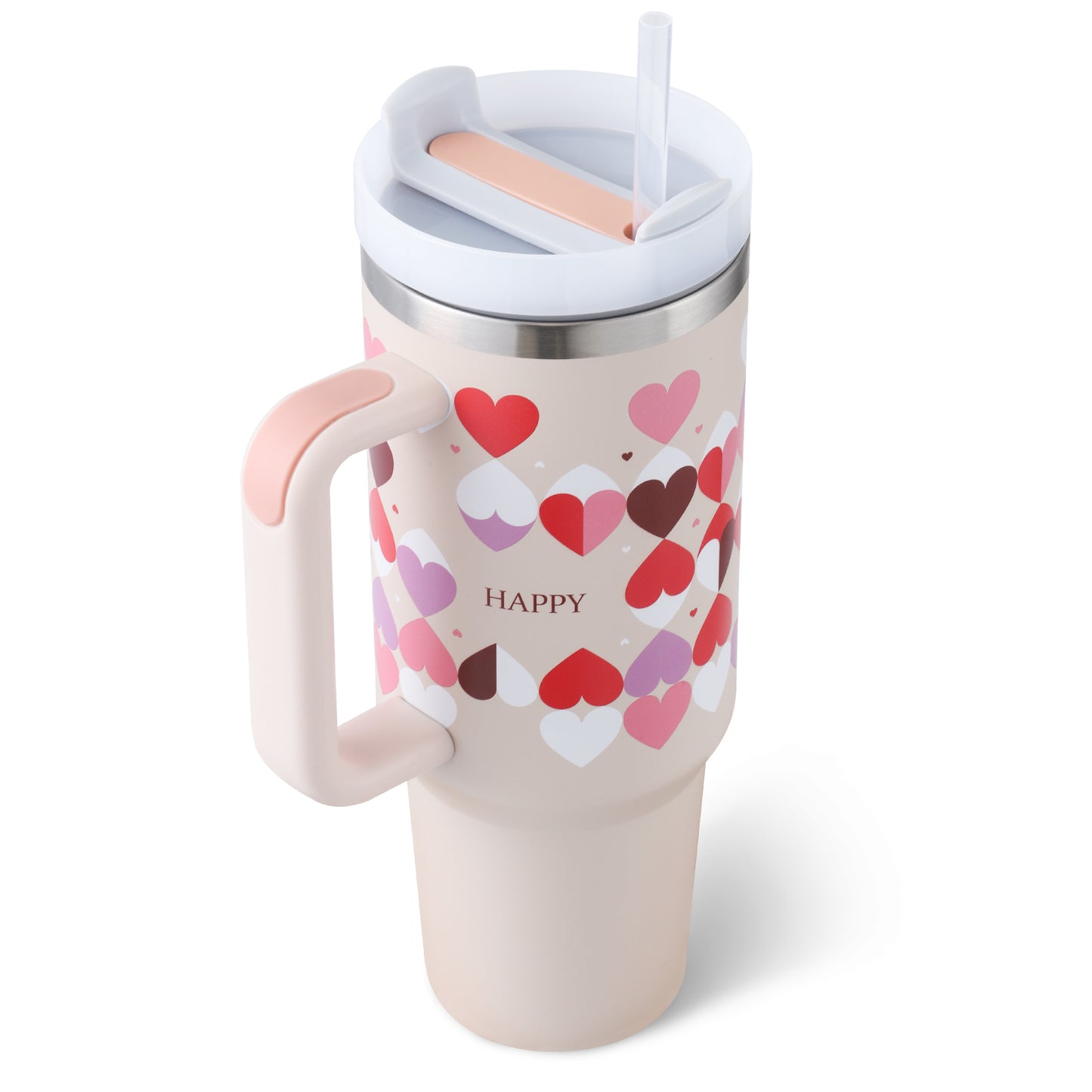 40oz Insulated Stainless Steel Tumbler – Handle, Straw & Lid