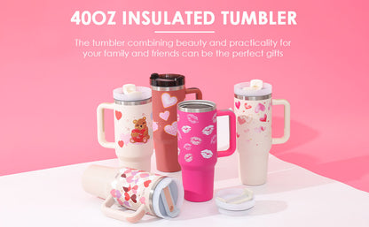 40oz Insulated Stainless Steel Tumbler – Handle, Straw & Lid