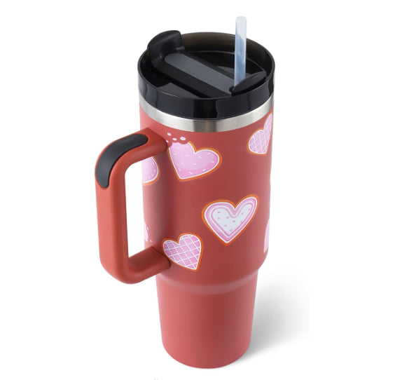40oz Insulated Stainless Steel Tumbler – Handle, Straw & Lid