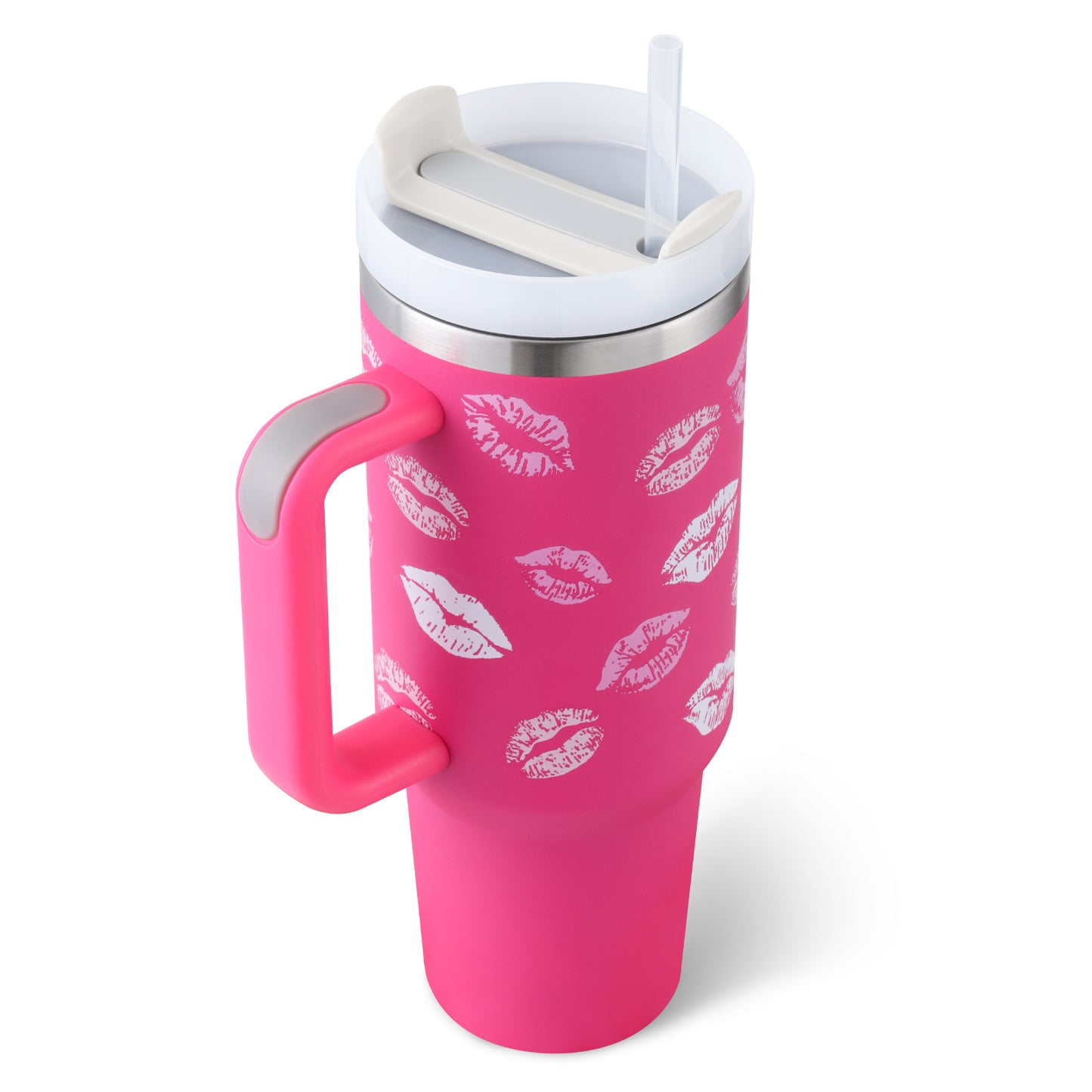 40oz Insulated Stainless Steel Tumbler – Handle, Straw & Lid