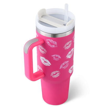 40oz Insulated Stainless Steel Tumbler – Handle, Straw & Lid