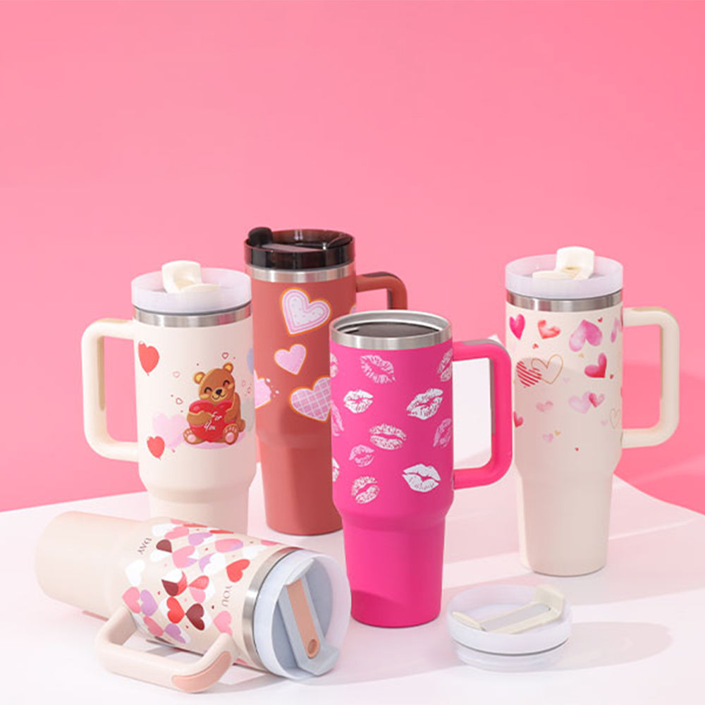 40oz Insulated Stainless Steel Tumbler – Handle, Straw & Lid