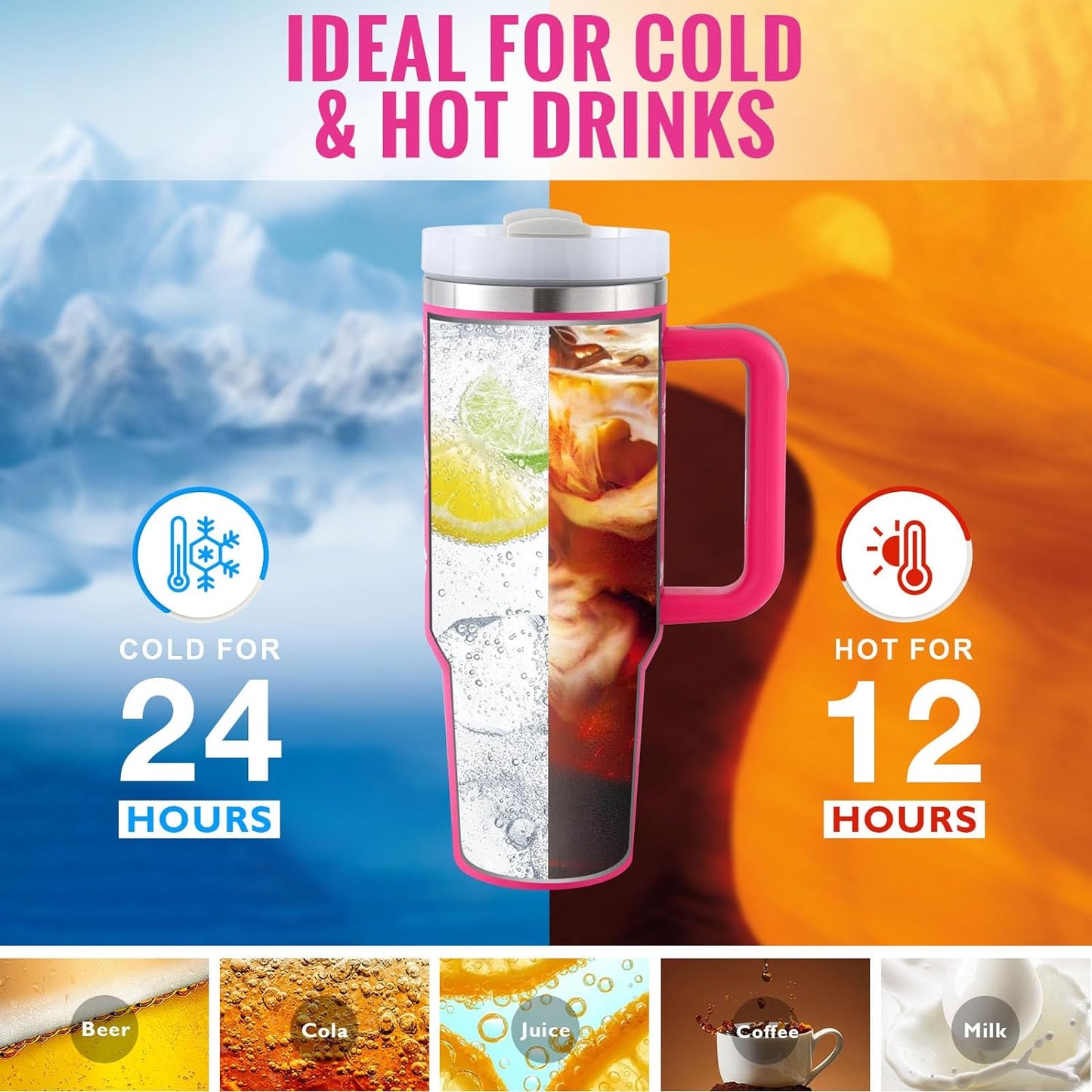 40oz Insulated Stainless Steel Tumbler – Handle, Straw & Lid