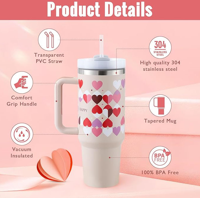 40oz Insulated Stainless Steel Tumbler – Handle, Straw & Lid